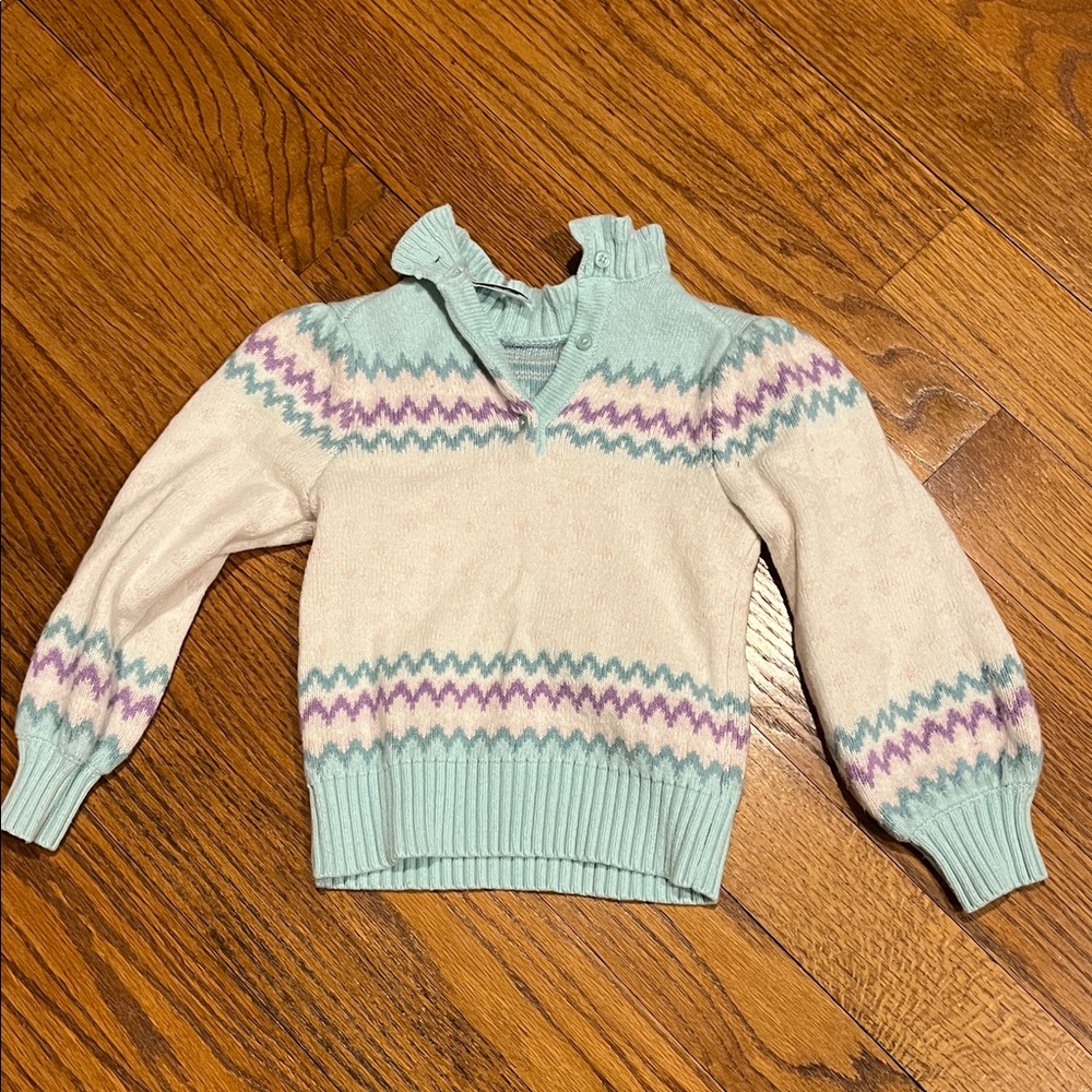 Janie and Jack Mint and Cream Cowl Sweater young girls size 4